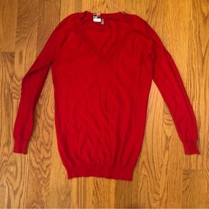 Oh MG Dark Lipstick Red V Neck Tunic Sweater Top Shirt XS Small